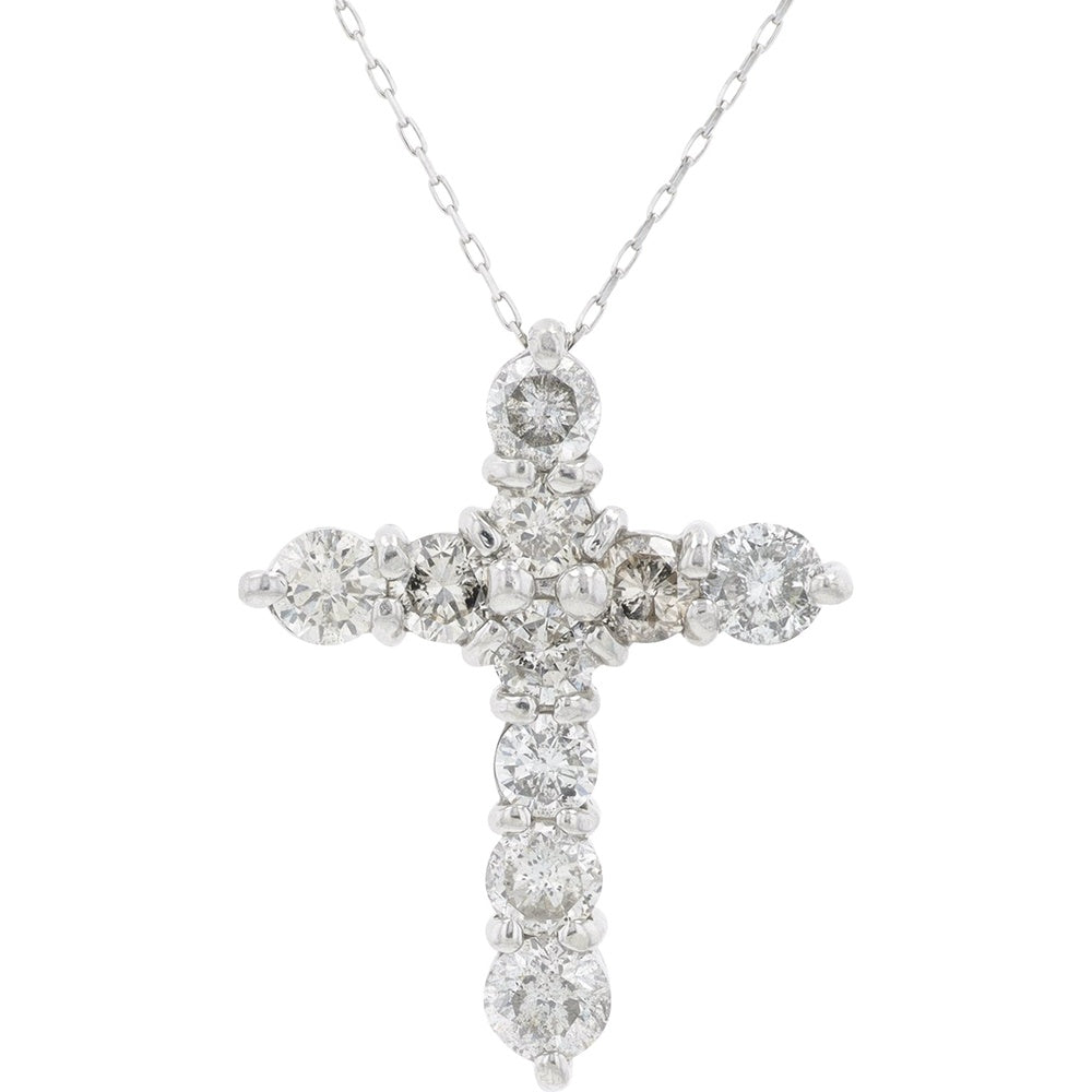 Platinum 900 Diamond Cross Pendant with Prong-Set Round Brilliant Diamonds - 2.00 Carat Total Diamond Weight on 18-Inch Chain