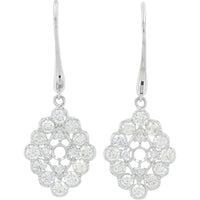Platinum 900 Diamond Drop Earrings with Round Prong-Set Diamonds and Milgrain Detail - 1.80 Carat Total Diamond Weight