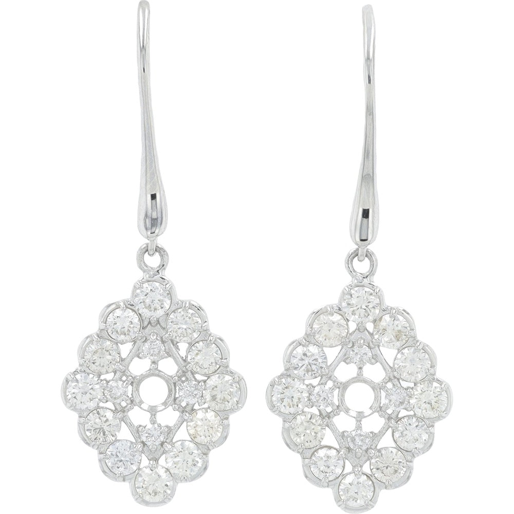 Platinum 900 Diamond Drop Earrings with Round Prong-Set Diamonds and Milgrain Detail - 1.80 Carat Total Diamond Weight
