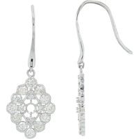 Platinum 900 Diamond Drop Earrings with Round Prong-Set Diamonds and Milgrain Detail - 1.80 Carat Total Diamond Weight