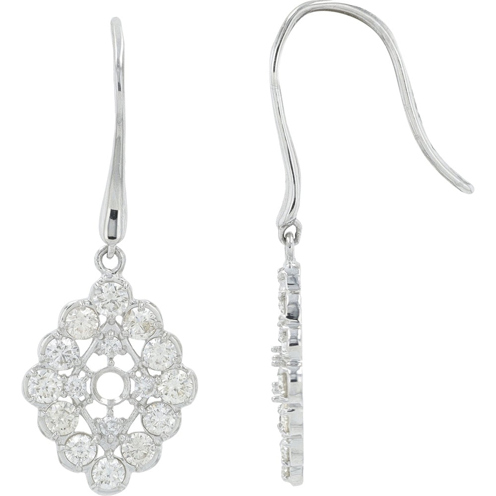 Platinum 900 Diamond Drop Earrings with Round Prong-Set Diamonds and Milgrain Detail - 1.80 Carat Total Diamond Weight
