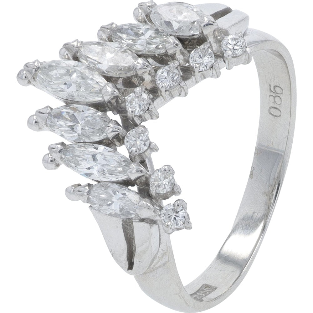 Platinum 900 Diamond Ring Wrap with Marquise and Round Cut Stones - 0.86 Carat Total Diamond Weight