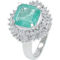 Platinum 900 Double Halo Ring with 2.38 Carat Colombian F2 Emerald and 0.74 Carat Total Diamond Accents