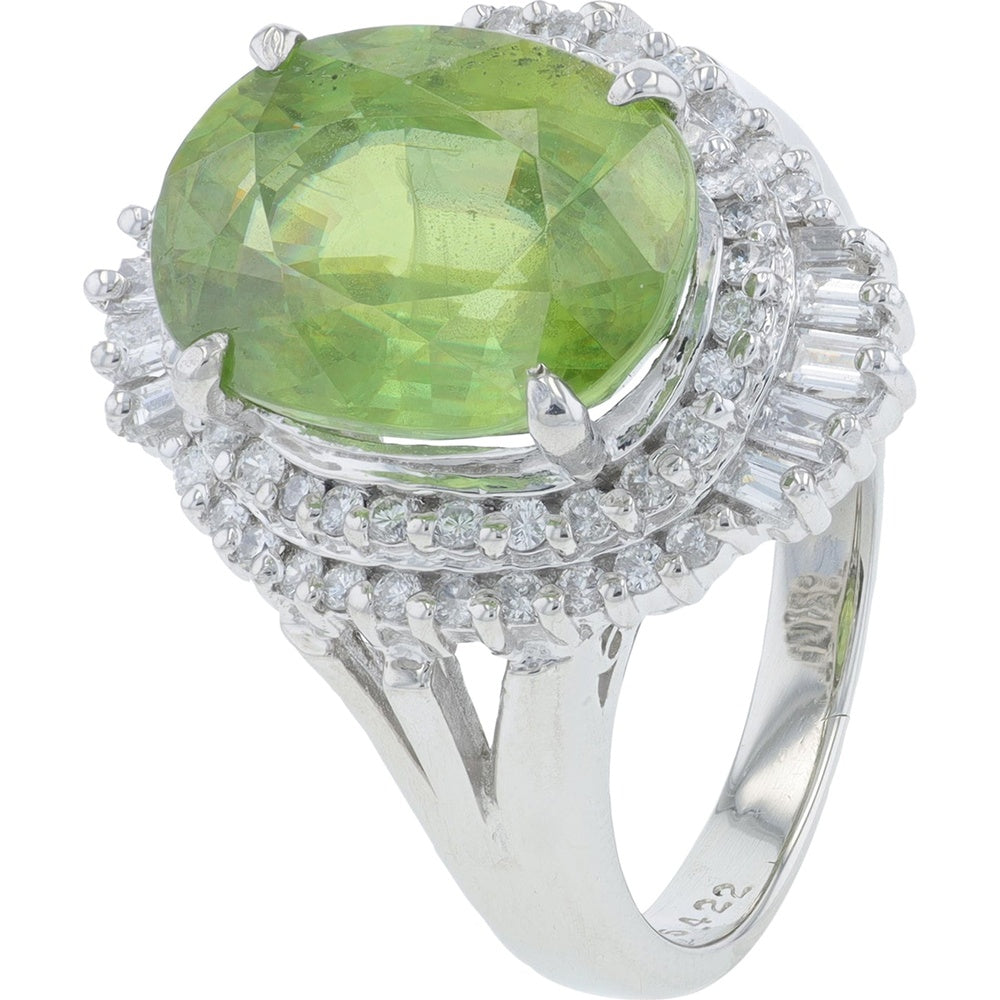 Platinum 900 Double Halo Ring with 5.42 Carat Oval Sphene and 0.50 Carat Diamonds - Size 6.25