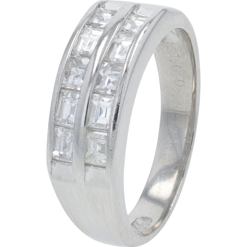 Platinum 900 Double Row Channel-Set Square Cut Diamond Band - 1.00 Carat Total Diamond Weight
