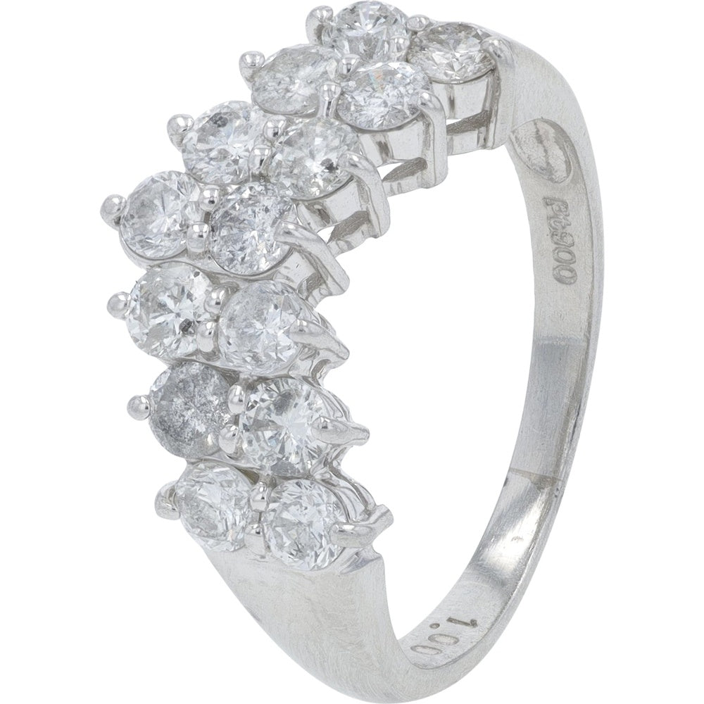 Platinum 900 Double-Row Round Brilliant Diamond Ring - 1.00 Carat Total Diamond Weight