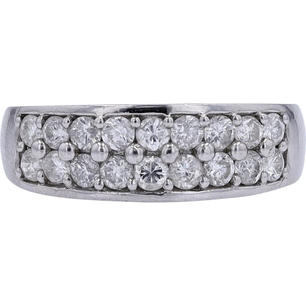 Platinum 900 Double Row Round Diamond Band Ring - 1.00 Carat Total Diamond Weight, Size 7.75