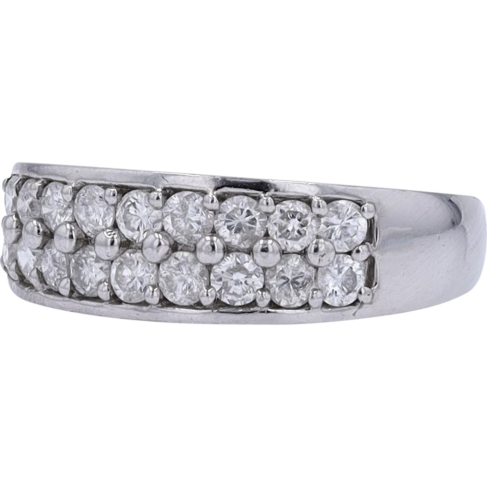 Platinum 900 Double Row Round Diamond Band Ring - 1.00 Carat Total Diamond Weight, Size 7.75