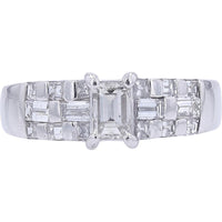 Platinum 900 Engagement Ring with 1.06 Carat Step-Cut Diamond Center and Baguette Accent Shoulders