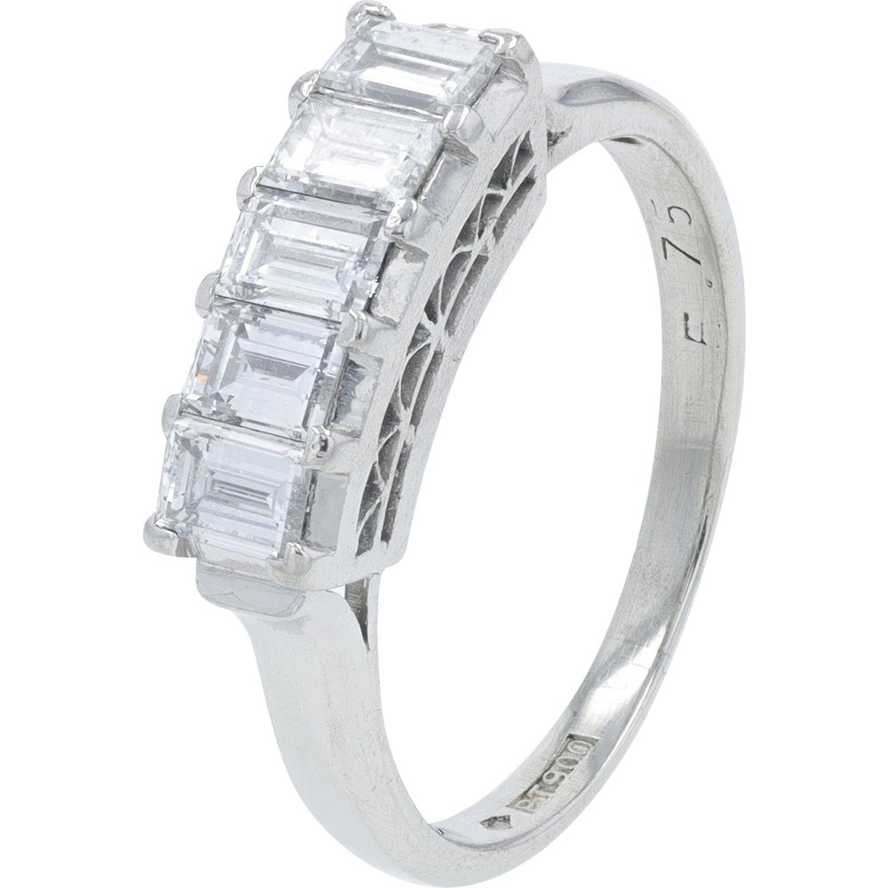 Platinum 900 Five-Stone Band with Step-Cut Baguette Diamonds - 0.75 Carat Total Diamond Weight
