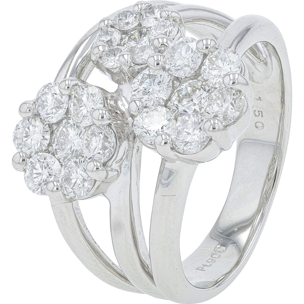 Platinum 900 Floral Cluster Ring with 1.50 Carat Total Weight Round Brilliant Cut Diamonds - Size 6.5