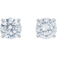 Platinum 900 Four-Prong Set Round Brilliant Diamond Stud Earrings - 2.03 Carat Total Diamond Weight