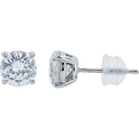 Platinum 900 Four-Prong Set Round Brilliant Diamond Stud Earrings - 2.03 Carat Total Diamond Weight