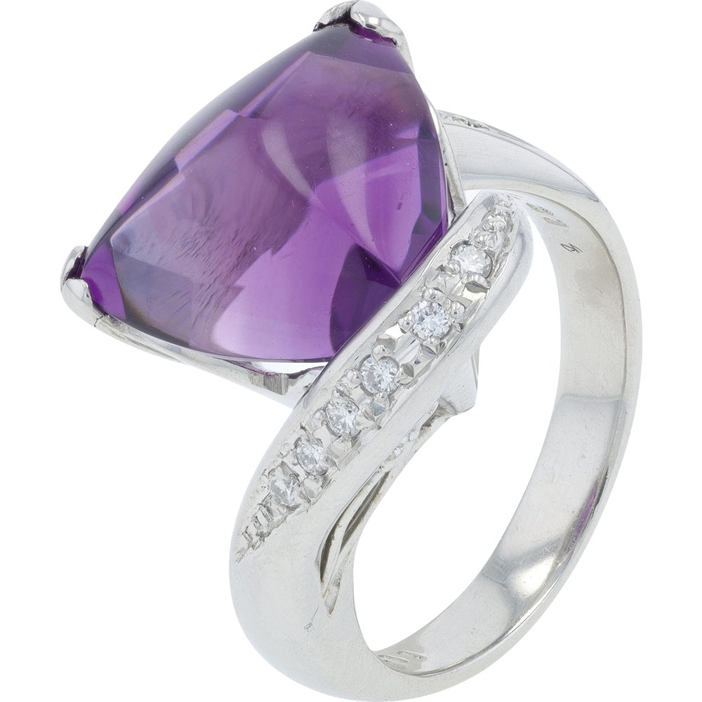 Platinum 900 Free-Form Amethyst Ring with Round Diamond Accents - 7.31 Carat Amethyst and 0.11 Carat Total Diamond Weight