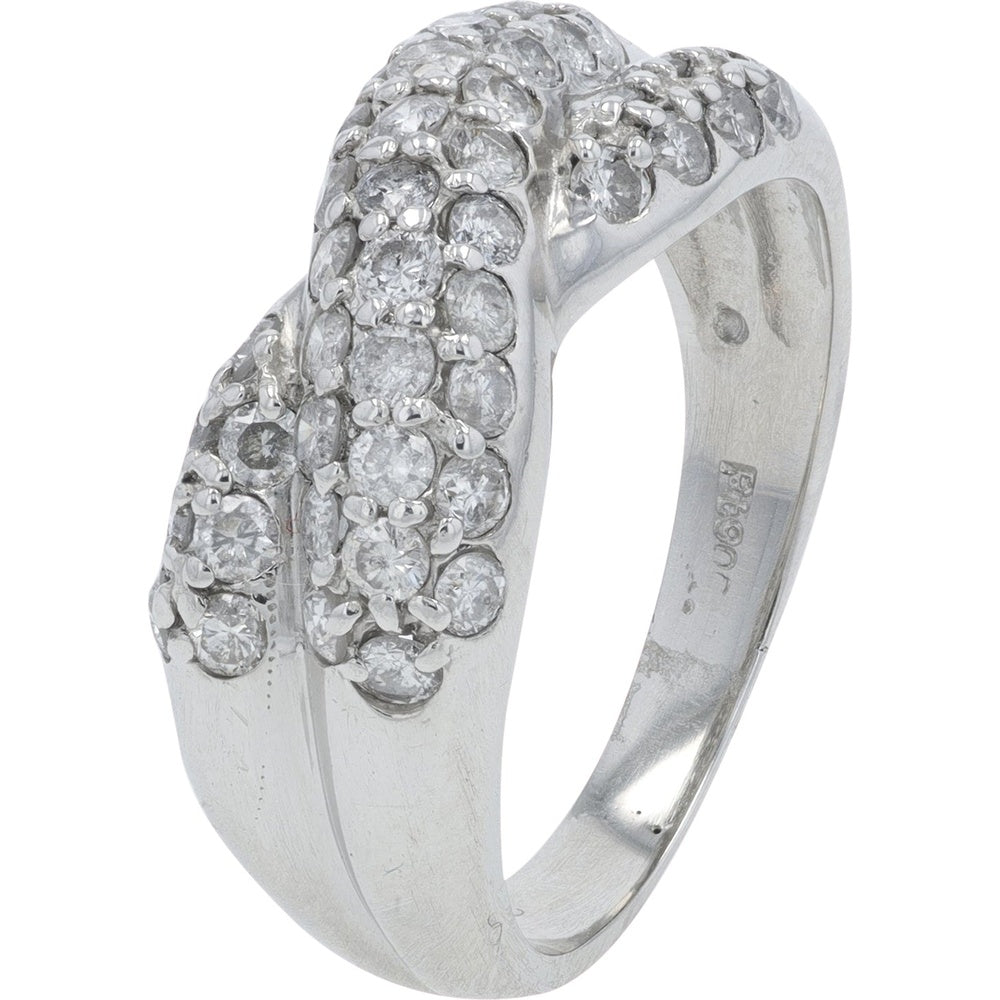 Platinum 900 Free Form Crossover Ring with Pavé Set Round Brilliant Diamonds - 1.09 Carat Total Diamond Weight