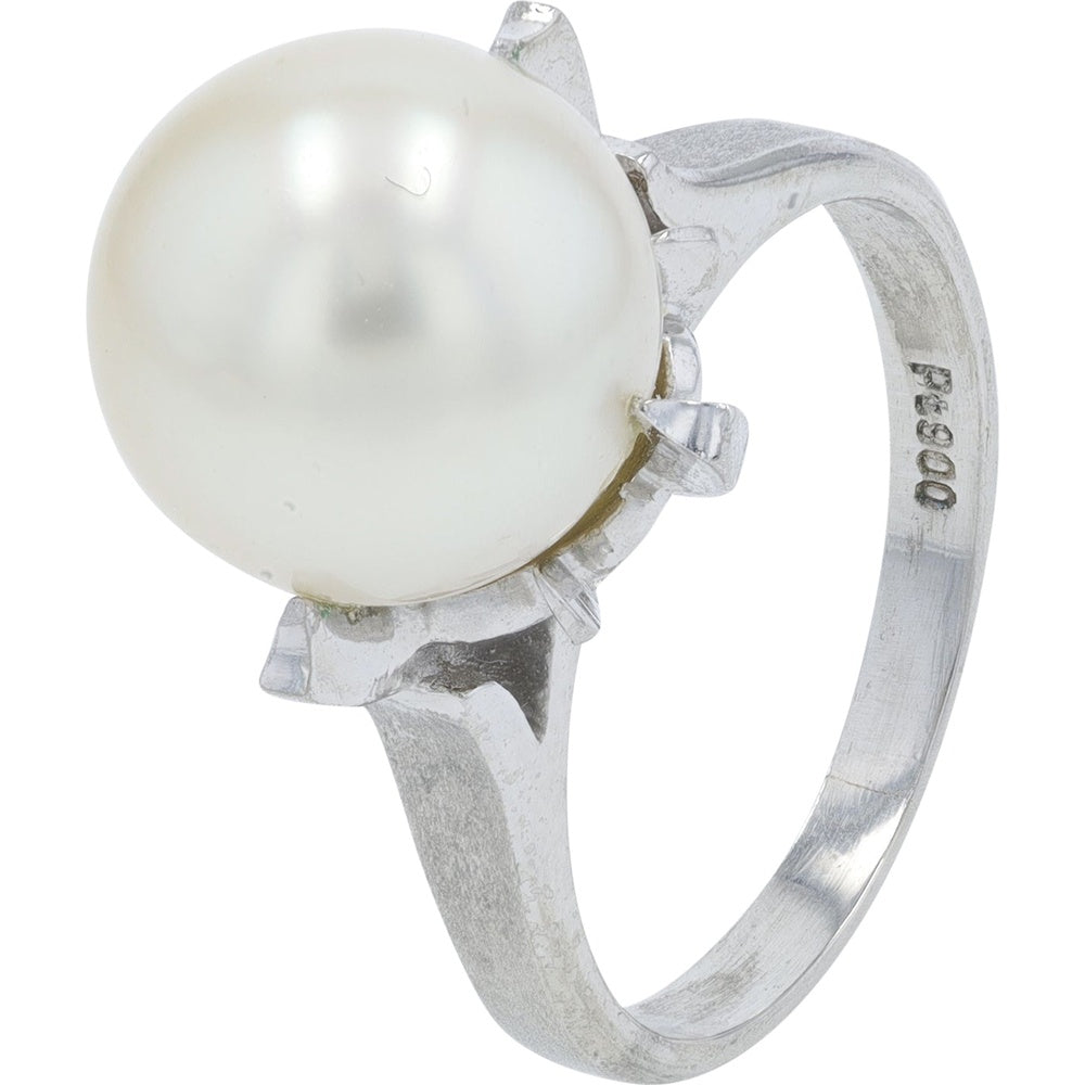 Platinum 900 Free Form Solitaire Ring with 10.5mm Cultured White Pearl - Size 6
