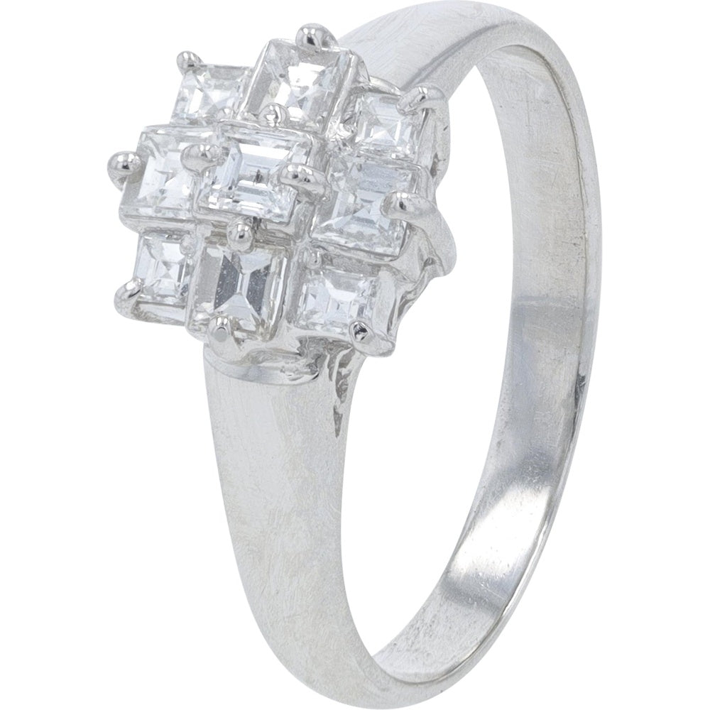 Platinum 900 Geometric Diamond Cluster Ring with Square Cut Diamonds - 0.50 Carat Total Diamond Weight