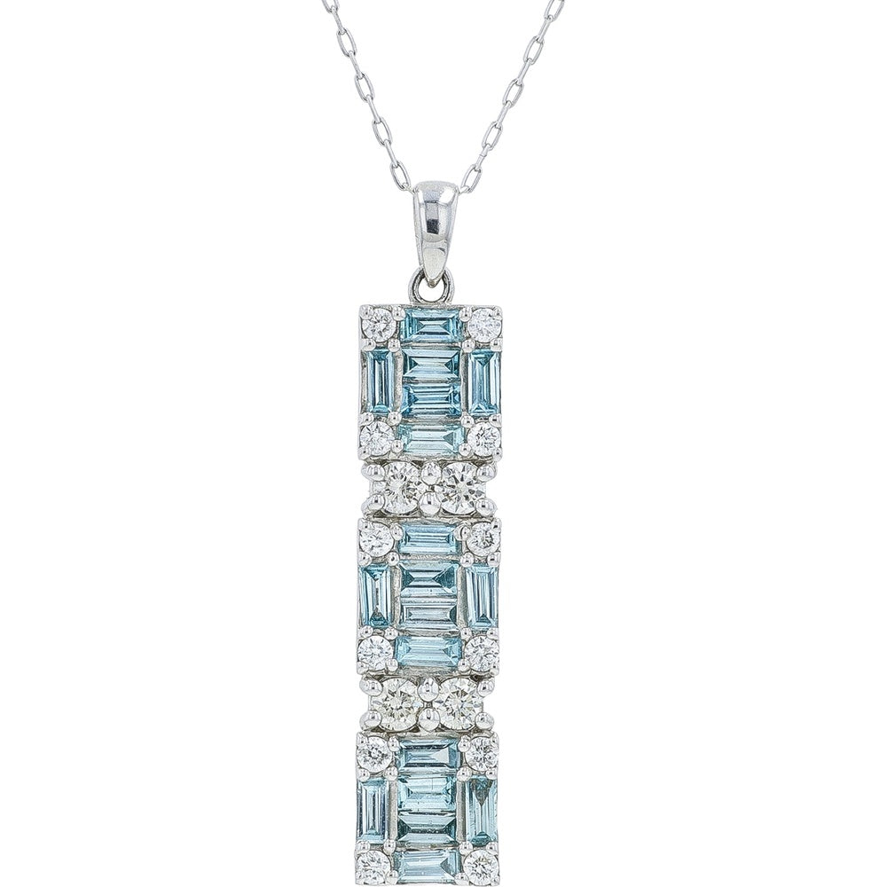 Platinum 900 Geometric Drop Pendant Necklace with Prong-Set Round Diamonds - 1.00 Carat Total Diamond Weight
