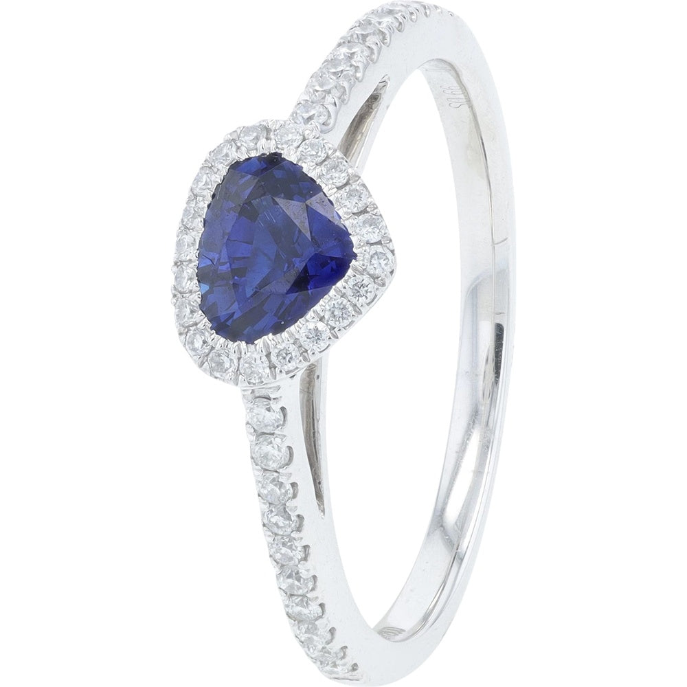 Platinum 900 Halo Ring with 0.66 Carat Round Sapphire and 0.16 Carat Pavé Set Diamonds - Size 6.25