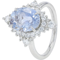 Platinum 900 Halo Ring with 3.71 Carat No Heat Ceylon Sapphire and 0.81 Carat Round Diamonds