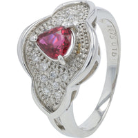 Platinum 900 Heart-Shaped Thai Ruby Ring with Milgrain Diamond Halo - 0.75 Carat Ruby and 0.15 Carat Total Diamond Weight