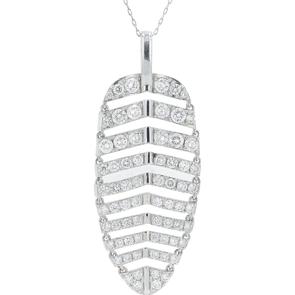 Platinum 900 Leaf-Inspired Pendant Necklace with Pavé-Set Round Diamonds - 2.00 Carat Total Diamond Weight on 17.75-Inch Chain