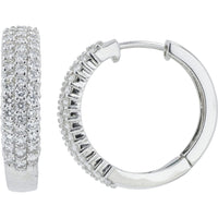 Platinum 900 Medium Hoop Earrings with Pavé-Set Round Diamonds - 2.16 Carat Total Diamond Weight