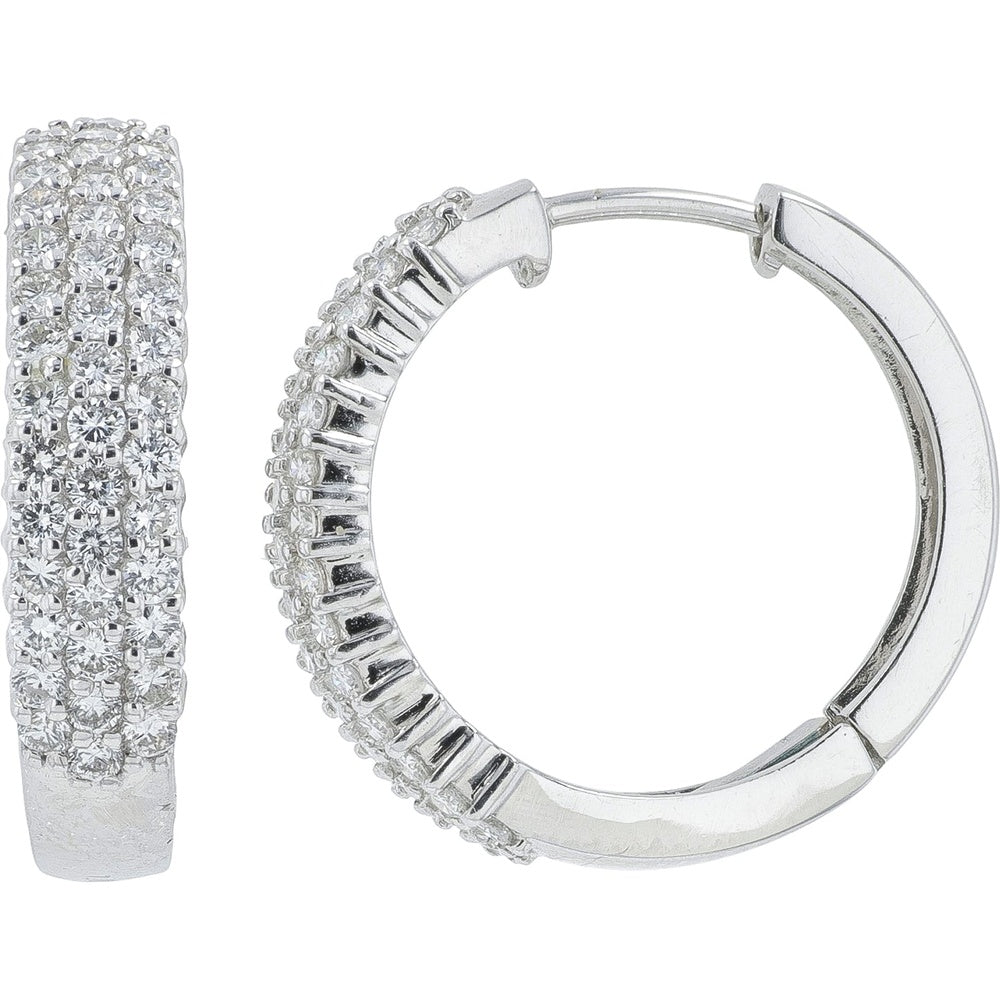 Platinum 900 Medium Hoop Earrings with Pavé-Set Round Diamonds - 2.16 Carat Total Diamond Weight