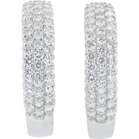 Platinum 900 Medium Hoop Earrings with Pavé-Set Round Diamonds - 2.16 Carat Total Diamond Weight