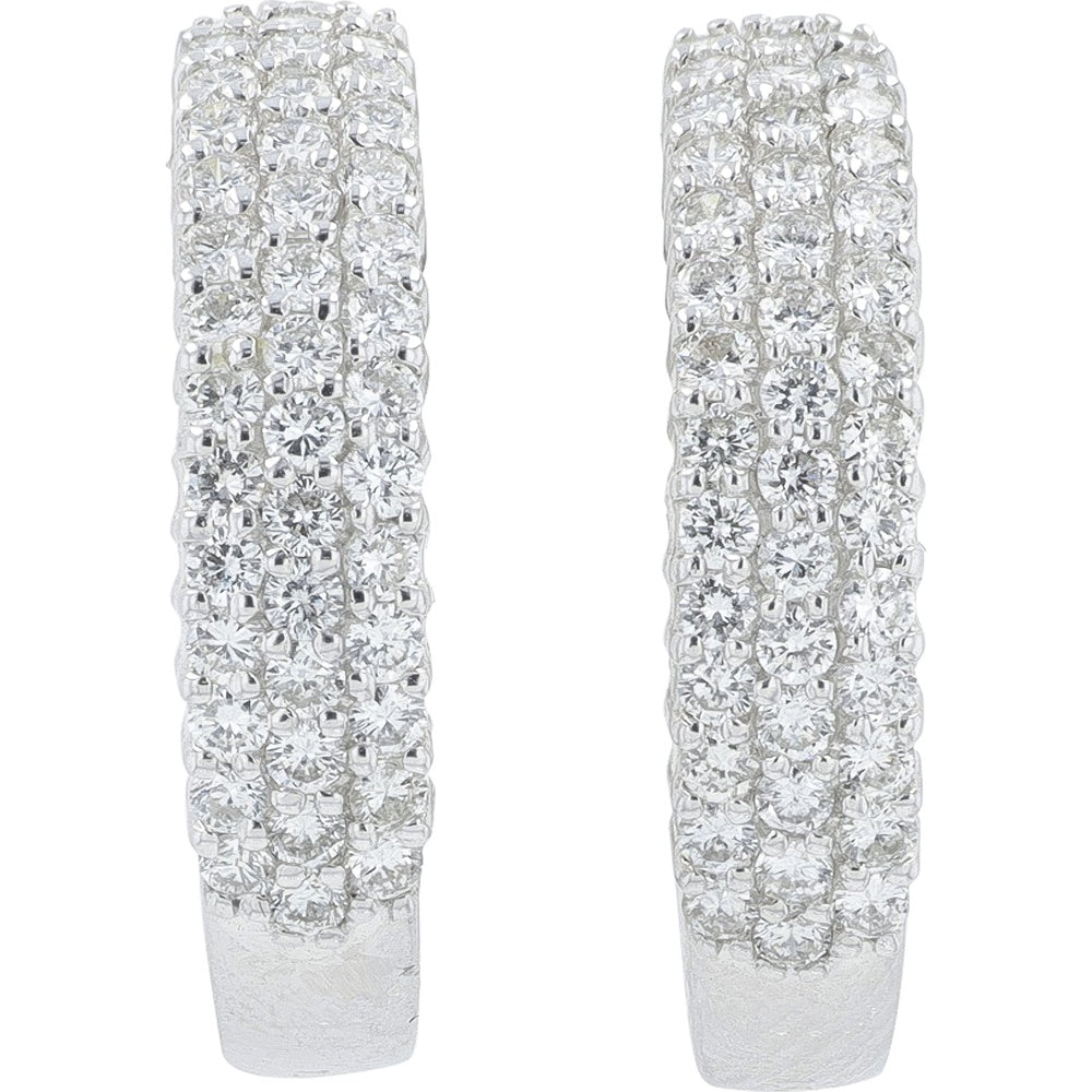Platinum 900 Medium Hoop Earrings with Pavé-Set Round Diamonds - 2.16 Carat Total Diamond Weight