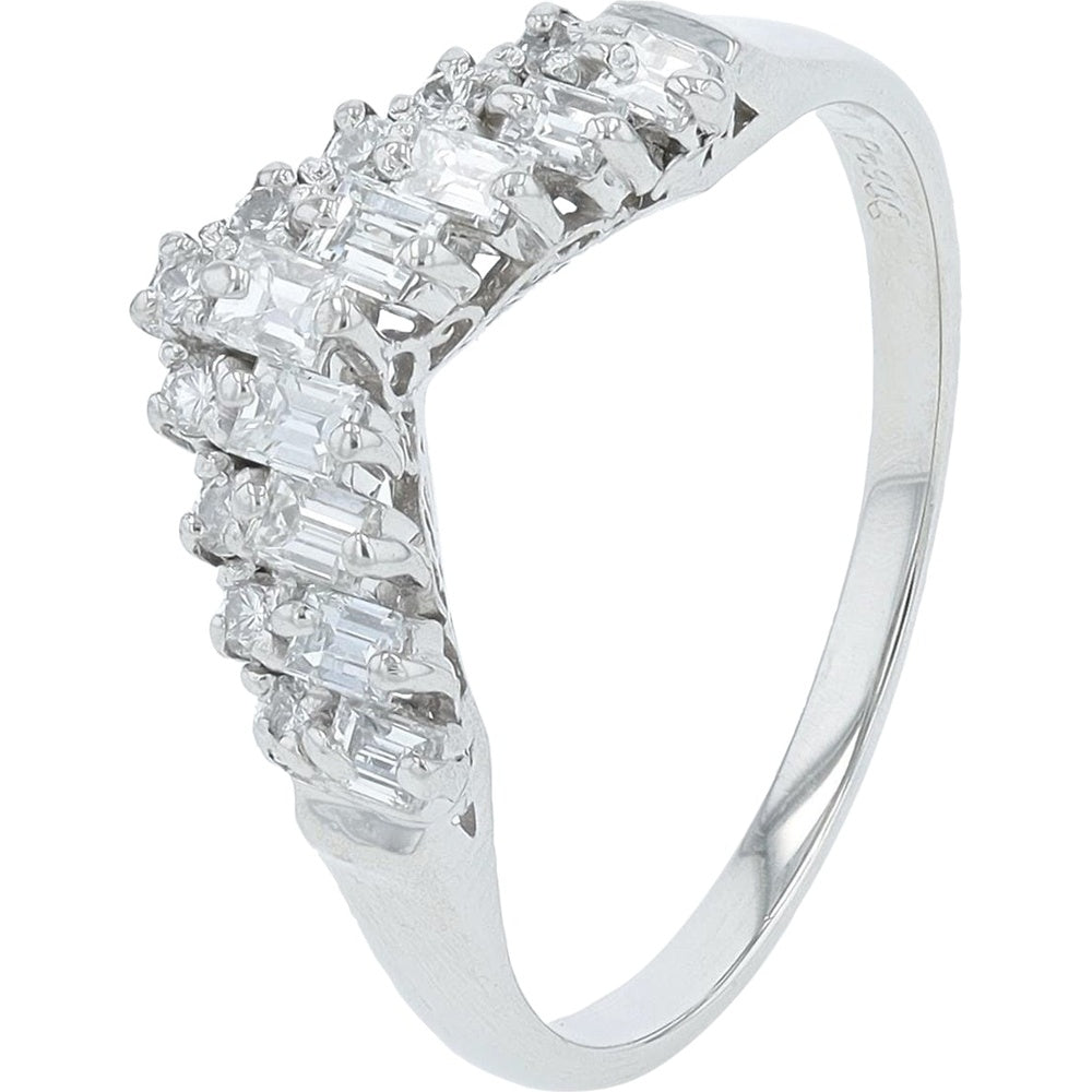 Platinum 900 Multi-Cut Diamond Band with Baguette and Round Stones - 0.51 Carat Total Diamond Weight