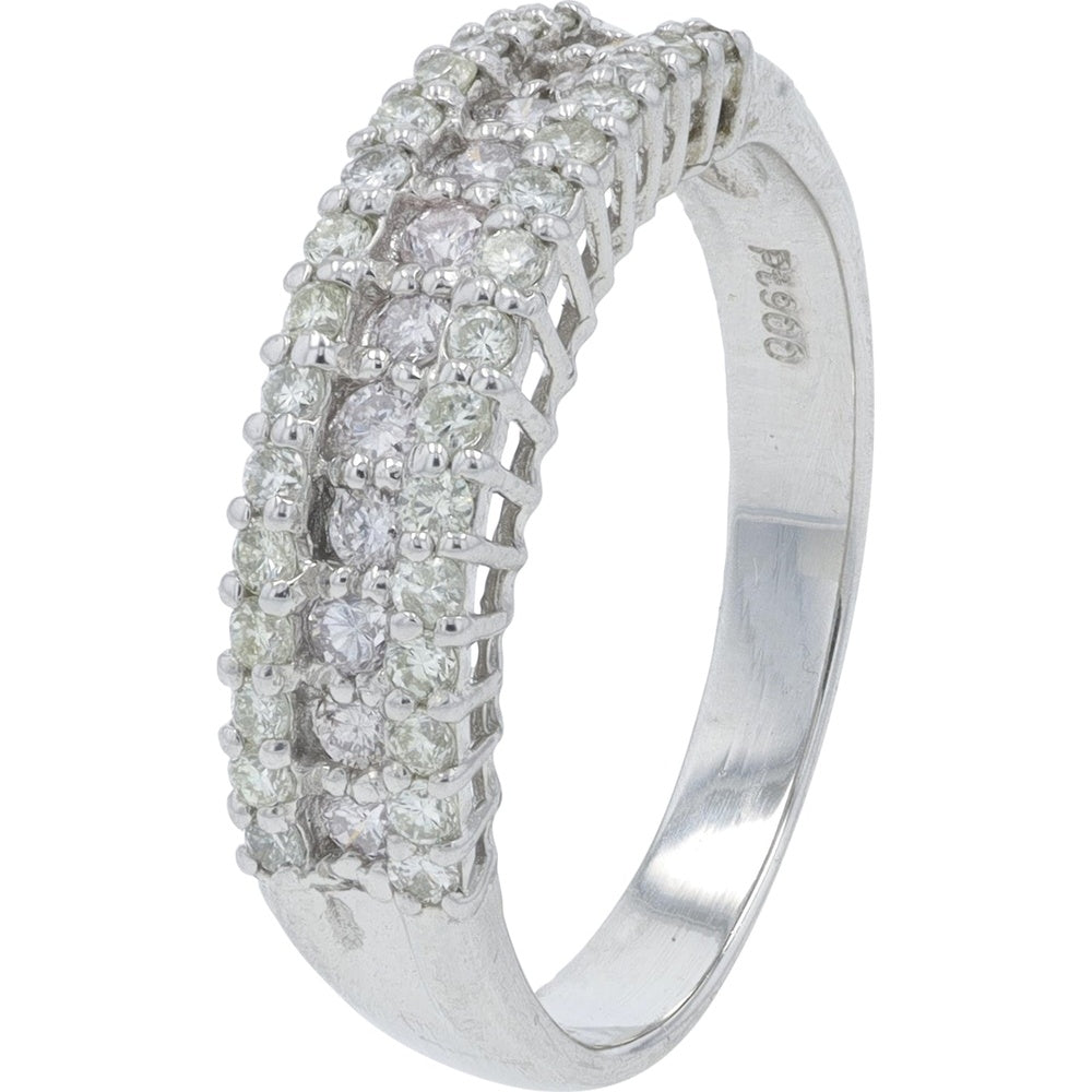 Platinum 900 Multi-Row Diamond Band with Prong-Set Round Brilliant Diamonds - 0.50 Carat Total Diamond Weight