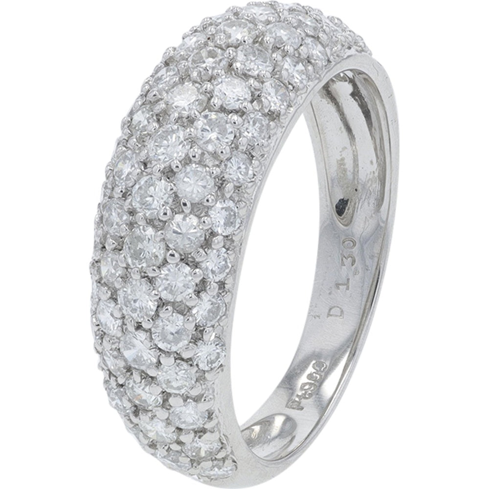 Platinum 900 Multi-Row Pavé Set Round Diamond Band - 1.30 Carat Total Diamond Weight