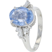 Platinum 900 No Heat Sri Lanka Sapphire Ring with 0.30 Carats Diamonds - GIA Certified 2.67 Carats Total Sapphire Weight