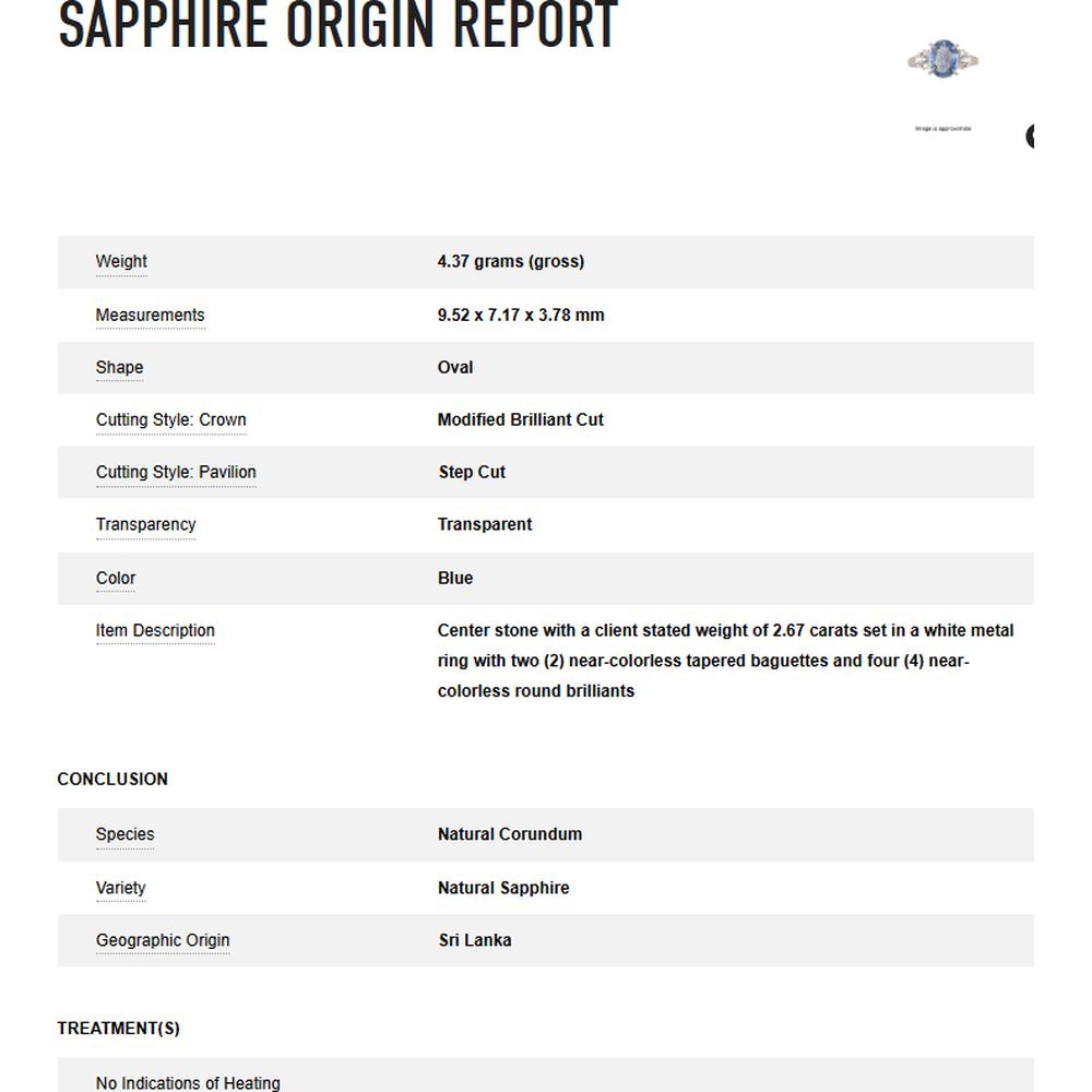 Platinum 900 No Heat Sri Lanka Sapphire Ring with 0.30 Carats Diamonds - GIA Certified 2.67 Carats Total Sapphire Weight