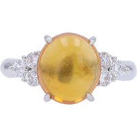Platinum 900 Oval Cabochon Opal Ring with Round Diamond Accents - 2.94 Carat Opal and 0.36 Carat Total Diamond Weight