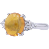 Platinum 900 Oval Cabochon Opal Ring with Round Diamond Accents - 2.94 Carat Opal and 0.36 Carat Total Diamond Weight
