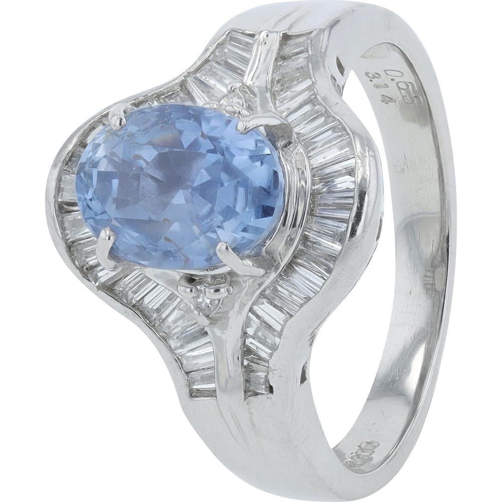 Platinum 900 Oval Sapphire and Diamond Ring - 3.14 Carat Sapphire with 0.65 Carat Diamond Accents