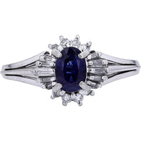 Platinum 900 Oval Sapphire Ring with Diamond Accents - 0.71 Carat Sapphire and 0.25 Carat Total Diamond Weight - Size 6