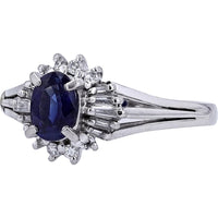 Platinum 900 Oval Sapphire Ring with Diamond Accents - 0.71 Carat Sapphire and 0.25 Carat Total Diamond Weight - Size 6