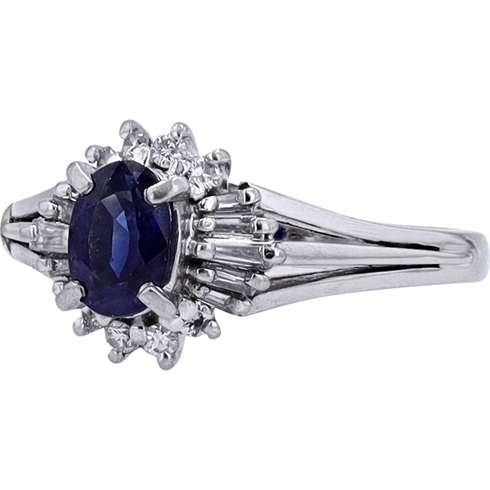 Platinum 900 Oval Sapphire Ring with Diamond Accents - 0.71 Carat Sapphire and 0.25 Carat Total Diamond Weight - Size 6
