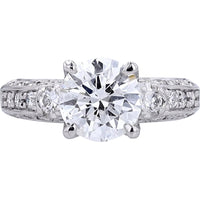 Platinum 900 Round Brilliant Diamond Solitaire Engagement Ring with Milgrain Accent Band - 2.88 Carat Total Diamond Weight
