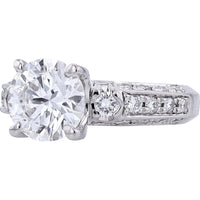 Platinum 900 Round Brilliant Diamond Solitaire Engagement Ring with Milgrain Accent Band - 2.88 Carat Total Diamond Weight
