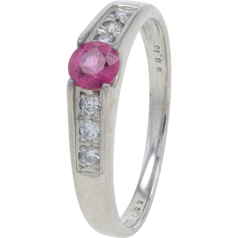 Platinum 900 Ruby and Diamond Accent Ring - 0.33 Carat Total Ruby Weight with 0.10 Carat Diamond Side Stones