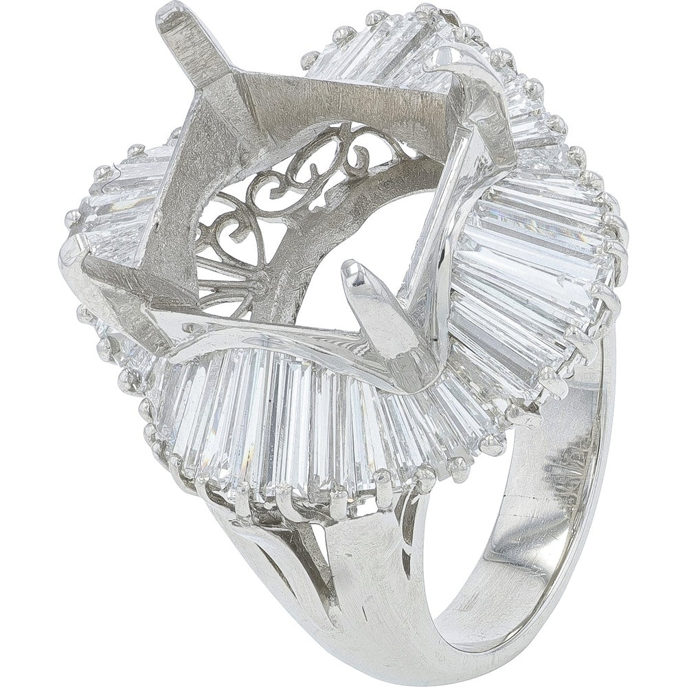 Platinum 900 Semi-Mount Ring with Radiant Baguette Diamond Halo - 2.13 Carat Total Diamond Weight