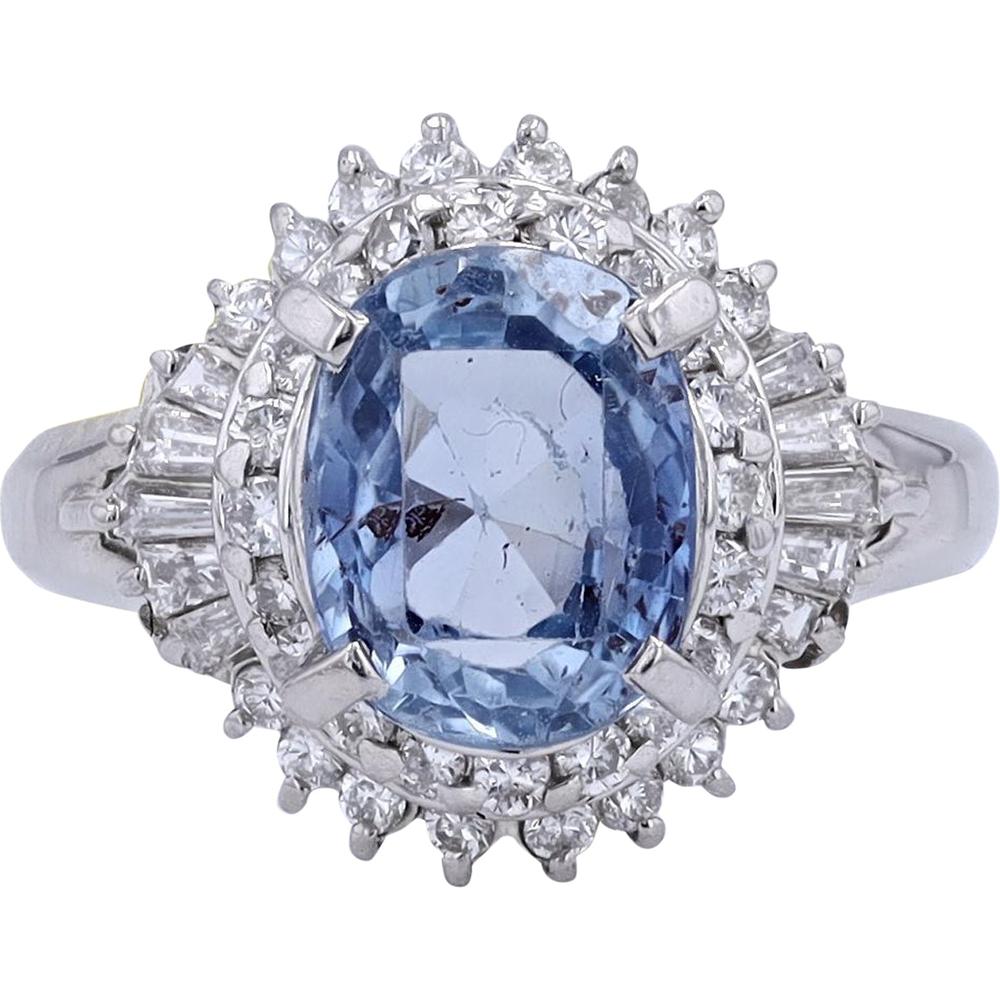 Platinum 900 Sri Lanka No Heat Sapphire Ring with 0.58 Carat Total Diamond Weight - 2.87 Carat Sapphire