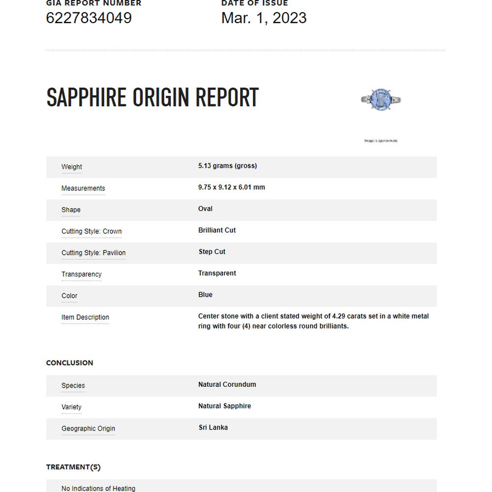 Platinum 900 Sri Lanka No Heat Sapphire Ring with 0.58 Carat Total Diamond Weight - 2.87 Carat Sapphire