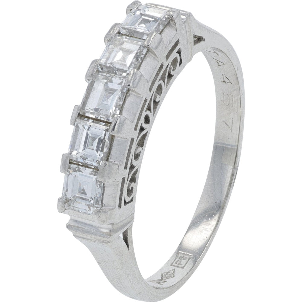 Platinum 900 Vintage-Inspired Band with Square-Cut Prong Set Diamonds - 0.98 Carat Total Diamond Weight