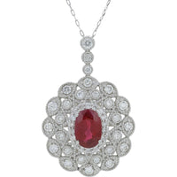 Platinum 950 0.84 Carat Burma Ruby Pendant with Diamond Halo - GIA Certified