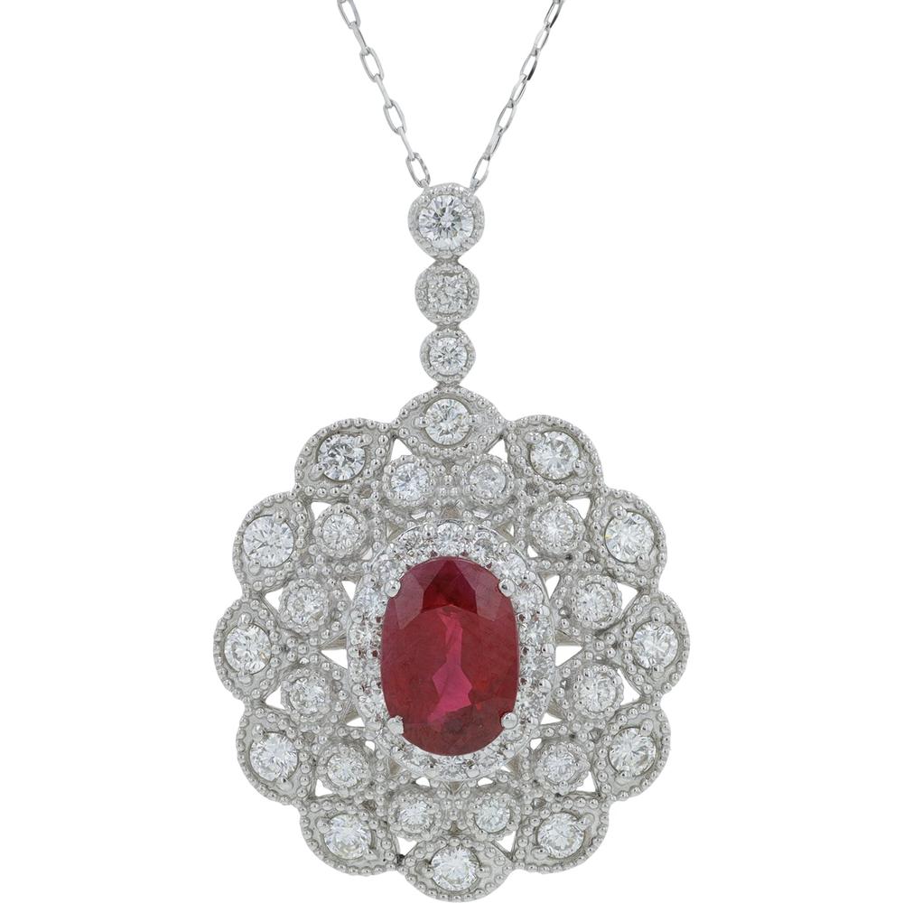 Platinum 950 0.84 Carat Burma Ruby Pendant with Diamond Halo - GIA Certified